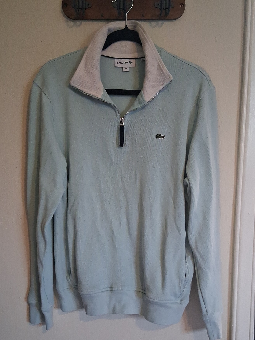 Lacoste Women's Pale Teal Quarter-Zip Pullover with Pockets